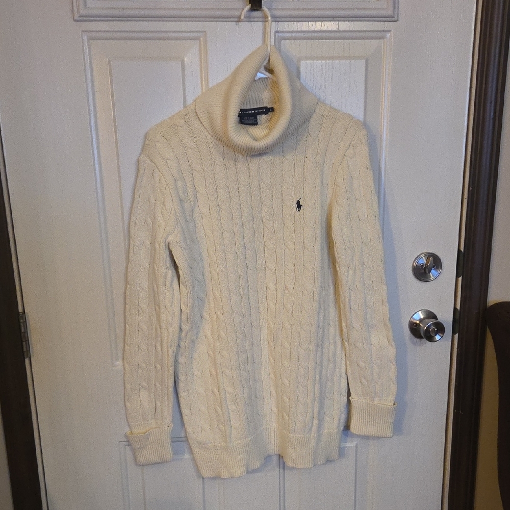 Ralph Lauren Ivory Cable Knit Turtleneck Sweater Size Large